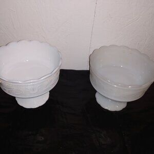 vintage white milk glass footed compote bowls